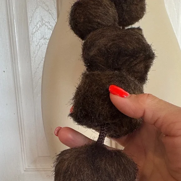 Vintage fun faux balls Brown Pom-Pom Scarf - Picture 4 of 4